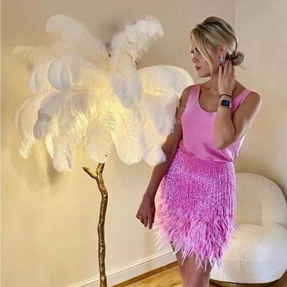 Ballerina Pink Sexy Fringe Feather Skirt Set With Tassles, 2 Piece Set - Picture 4 of 8